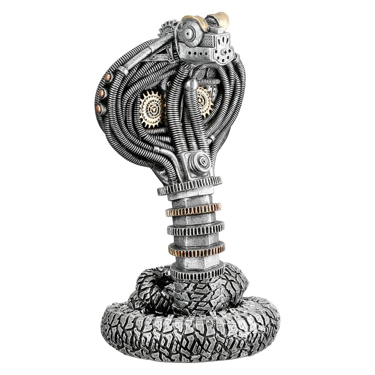 Steampunk Kobra Figur Deko in Silber mit Zahnrädern
