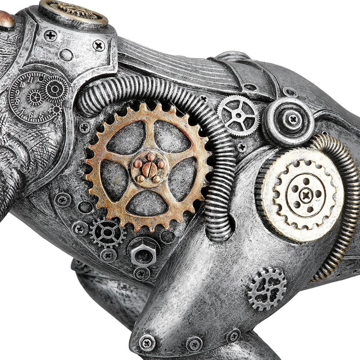 Steampunk T Rex Skulptur Mechanosaurus Rex Silberfarben Dekofigur