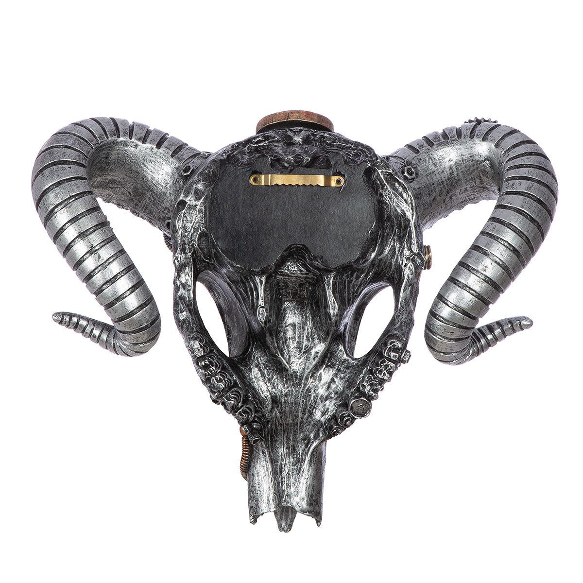 Steampunk Büffel Wandobjekt aus Kunstharz - Silber 40x31,5 cm