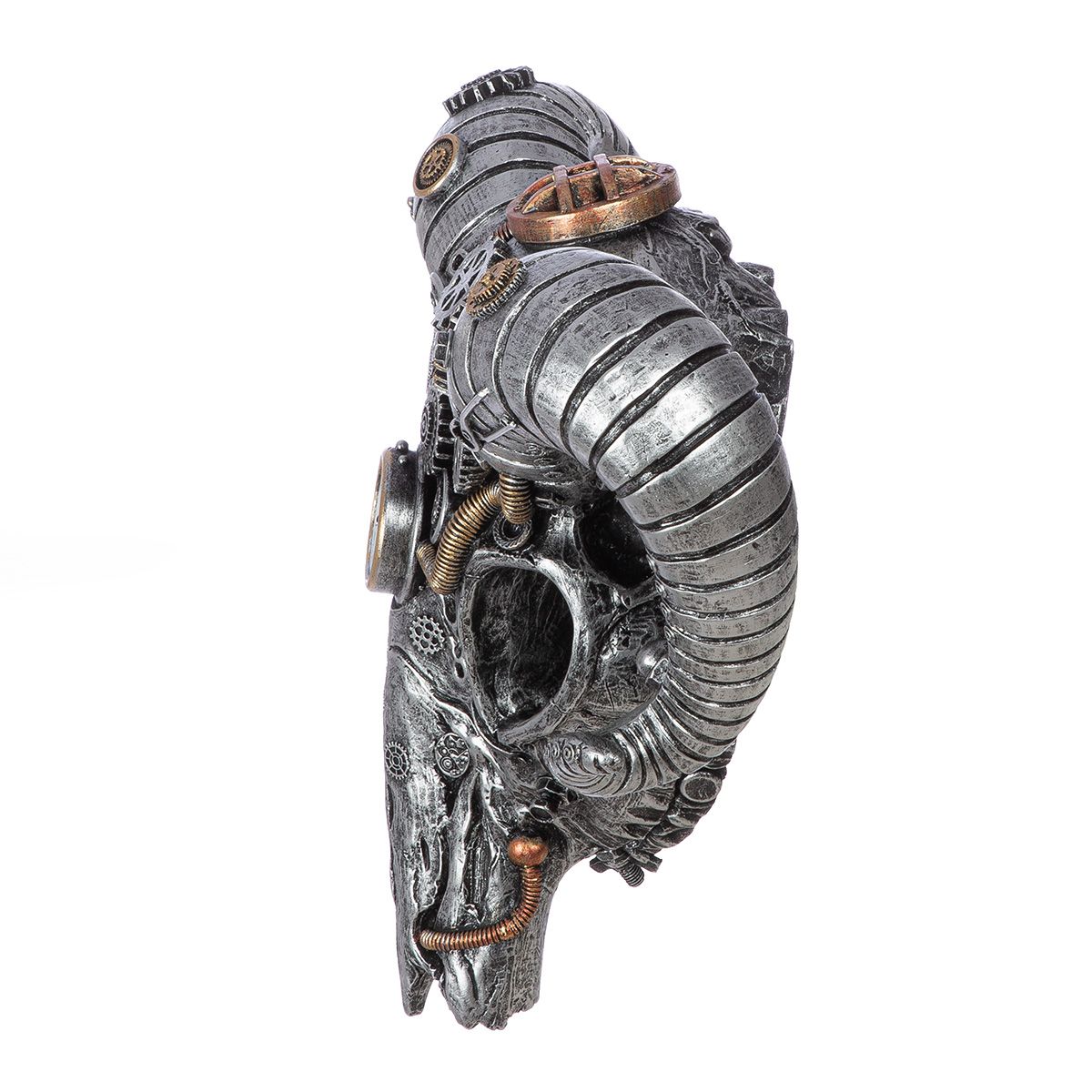 Steampunk Büffel Wandobjekt aus Kunstharz - Silber 40x31,5 cm