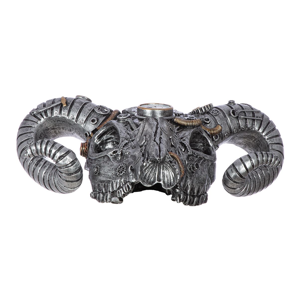 Steampunk Büffel Wandobjekt aus Kunstharz - Silber 40x31,5 cm