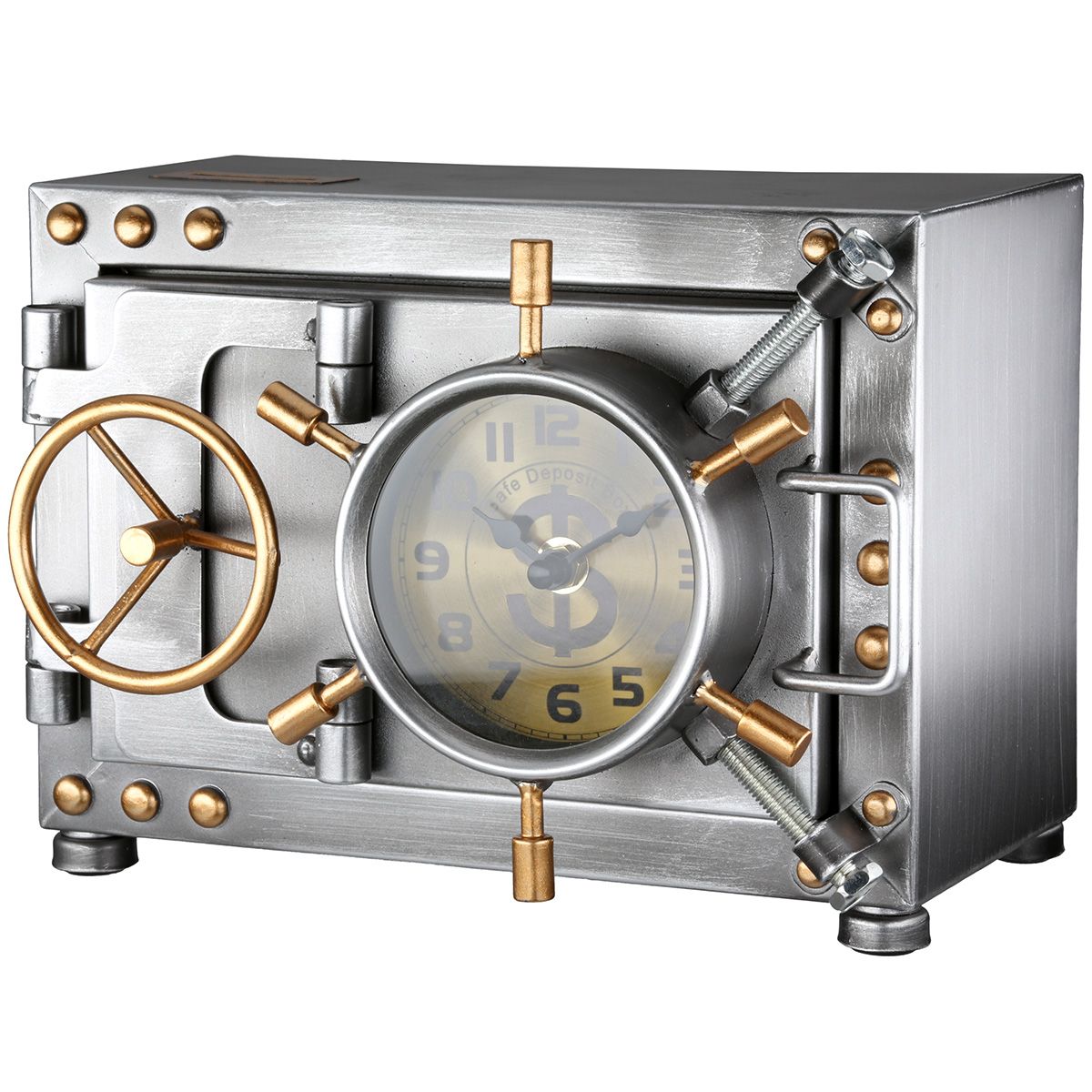 Steampunk Spardose Tresor Uhr Metall Silber 24 cm