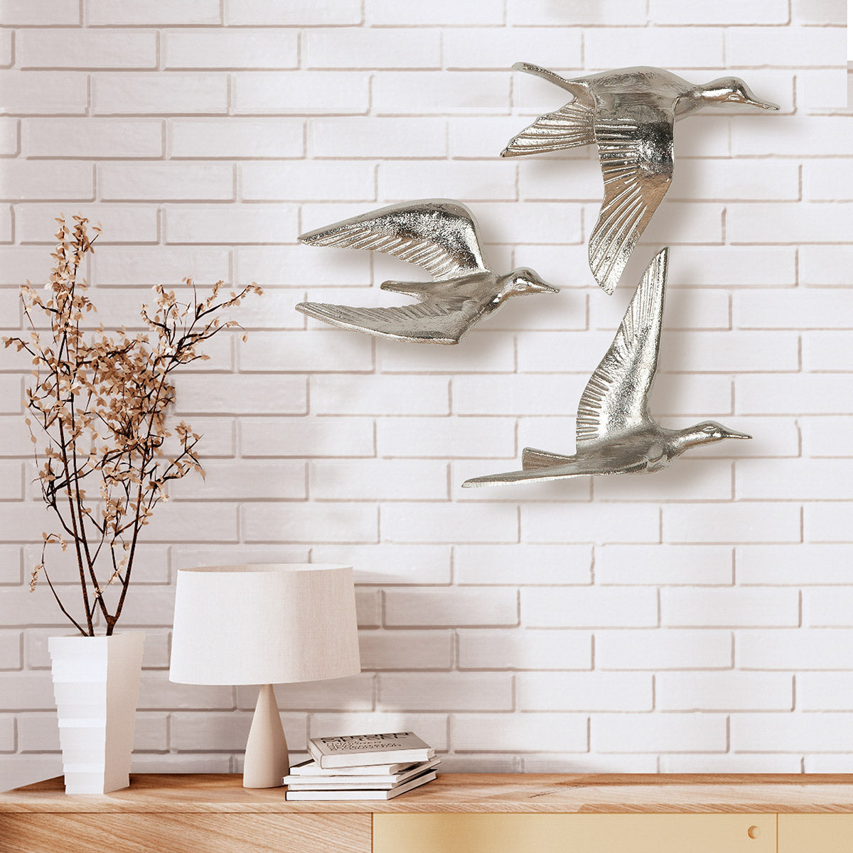 Wandobjekt Vogel Trio Aluminium silberfarben matt 3er Set