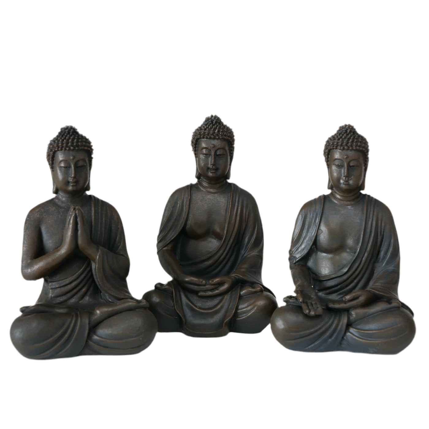 Dreier-Set Buddha Figuren Dunkelbraun 10 cm - Meditierende Deko-Statue