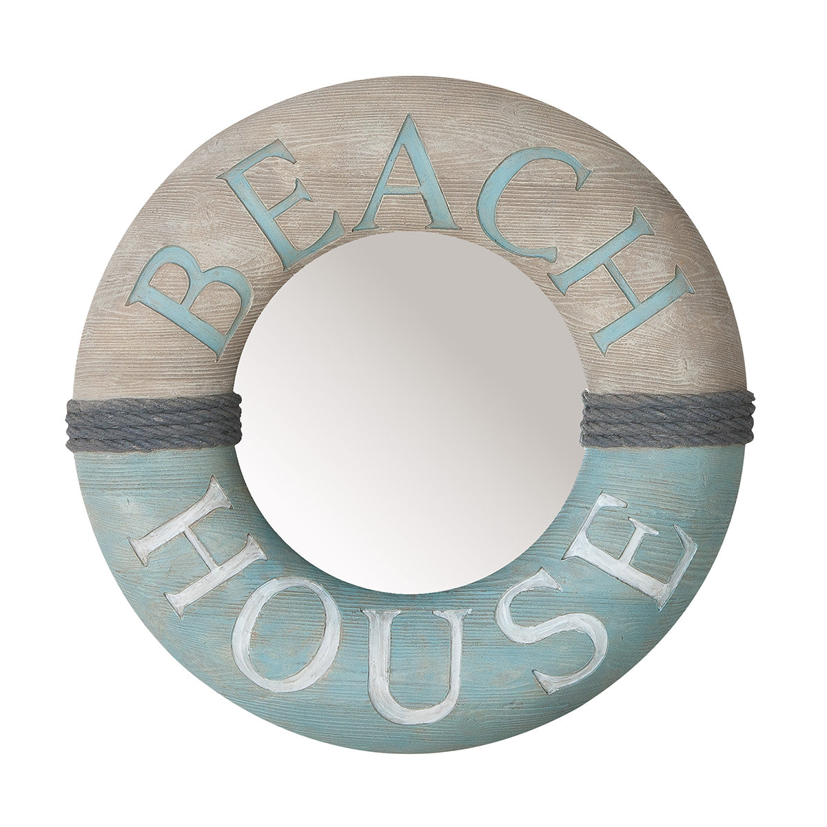 Wandspiegel Beach House Maritim rund in Holzoptik mit Seil
