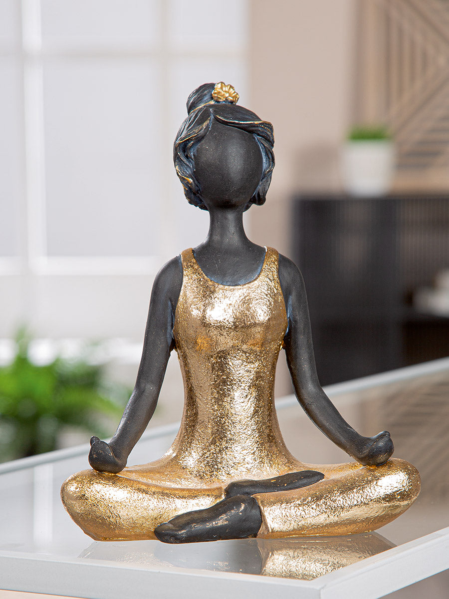 Dekofigur Elenya Yoga Frau Gold Schwarz 20 cm sitzend