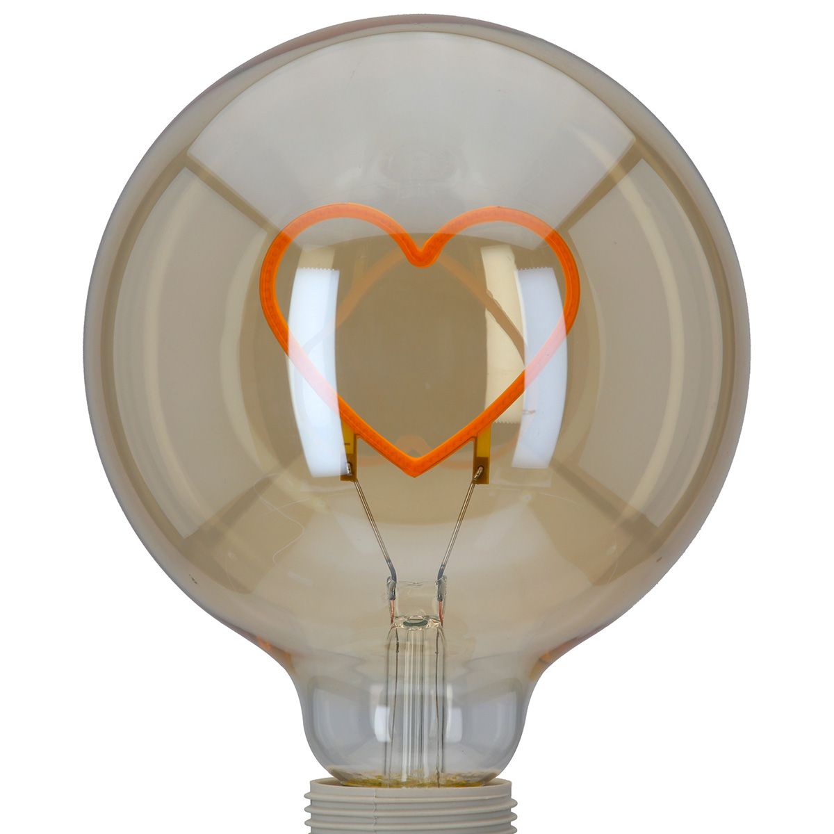 LED Leuchtmittel mit Herzmotiv aus Glas E27 Fassung orange 17cm