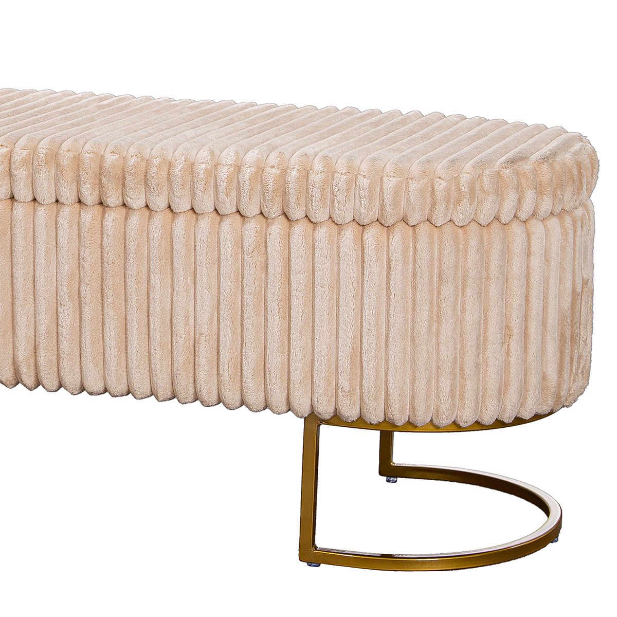 Samtbank Brooklyn Beige mit Stauraum und goldenen Metallfüßen