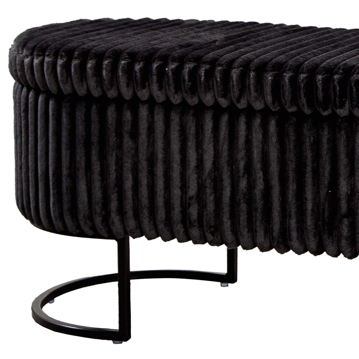 Samtbank Brooklyn Schwarz mit Stauraum und schwarzen Metallfüßen