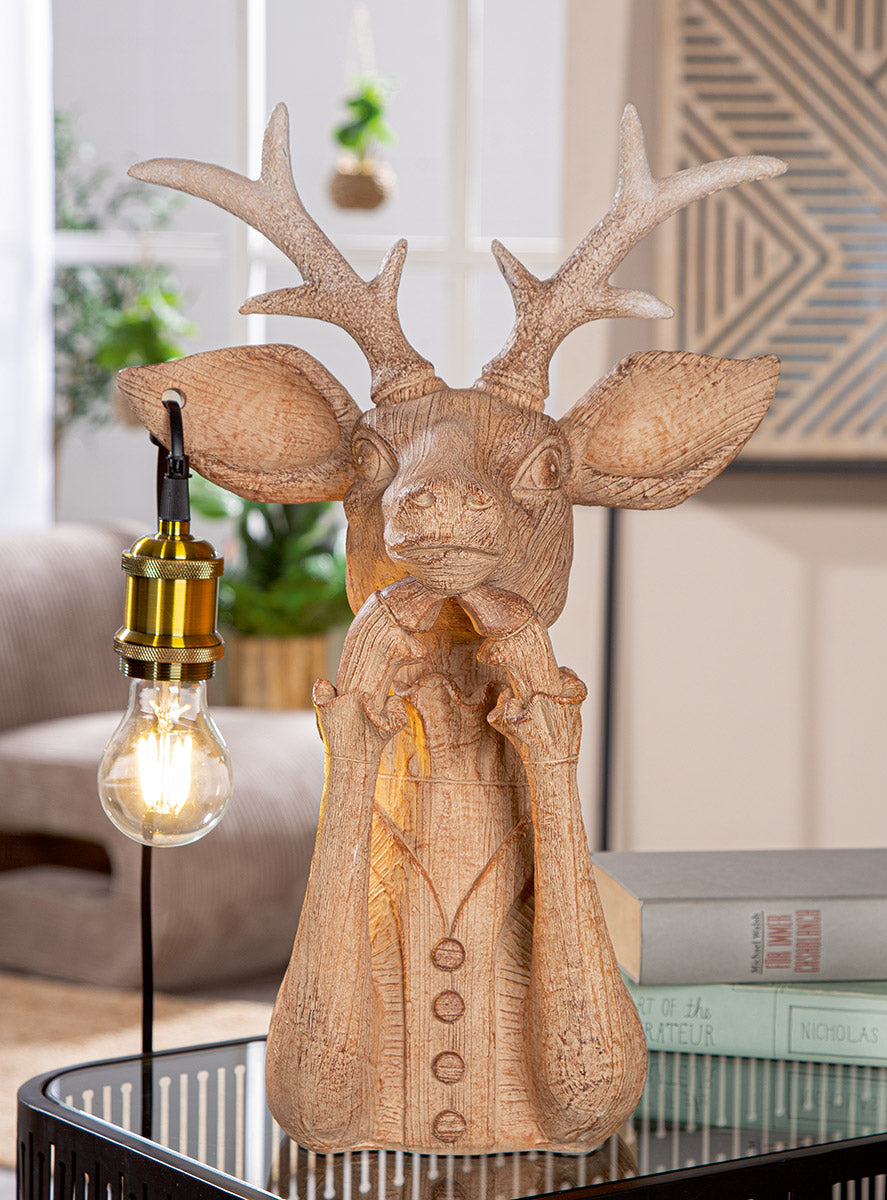 Tischleuchte Hirsch Lady Deer Braun Holzoptik 45cm