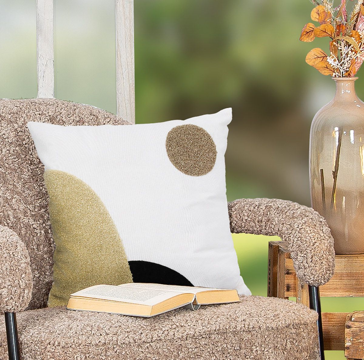 Zierkissen Horta Kreismotiv Samt Weiß 42x42cm 2er Set