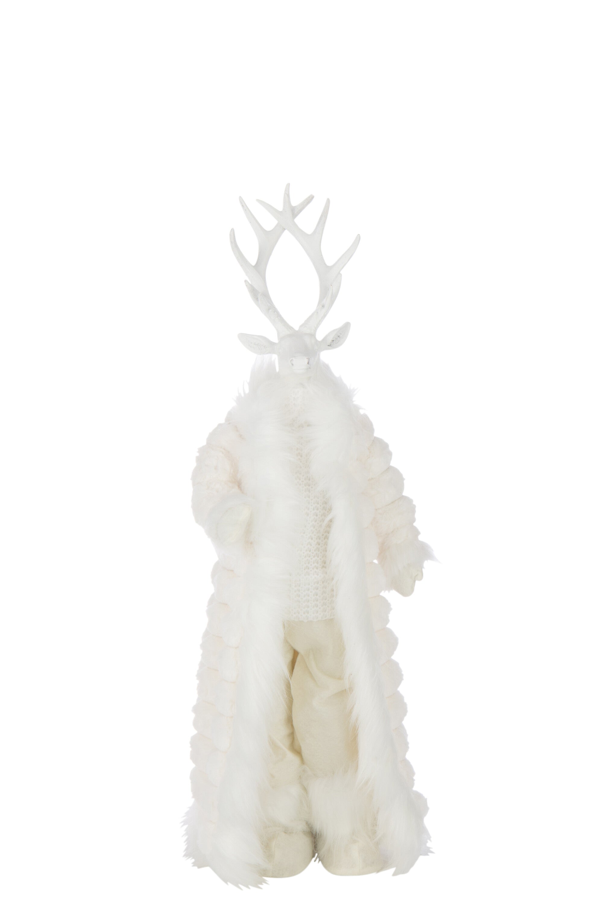 Dekofigur Hirsch Stehend mit Mantel Weiß Polyresin Winterdeko