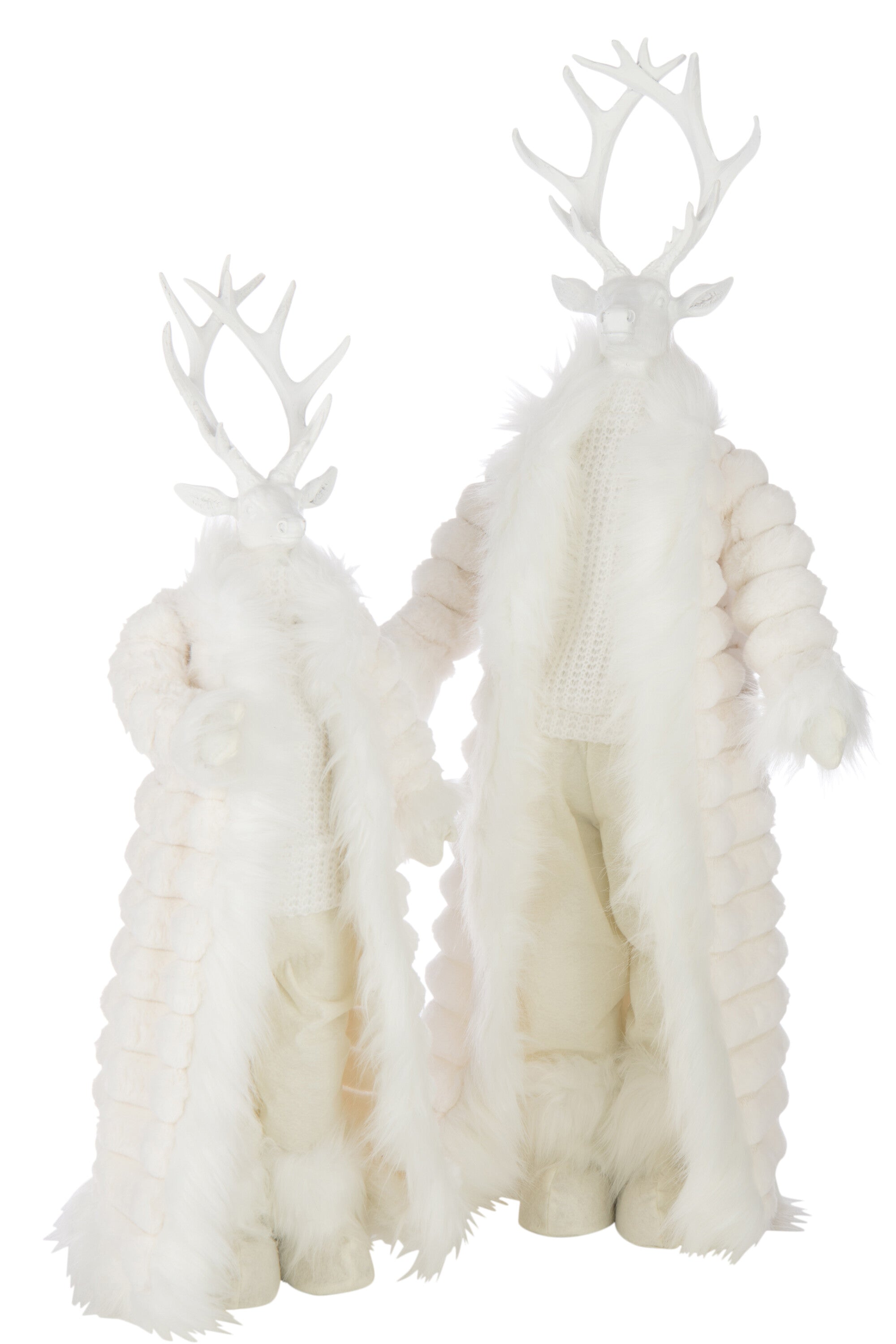 Dekofigur Hirsch Stehend mit Mantel Weiß Polyresin Winterdeko