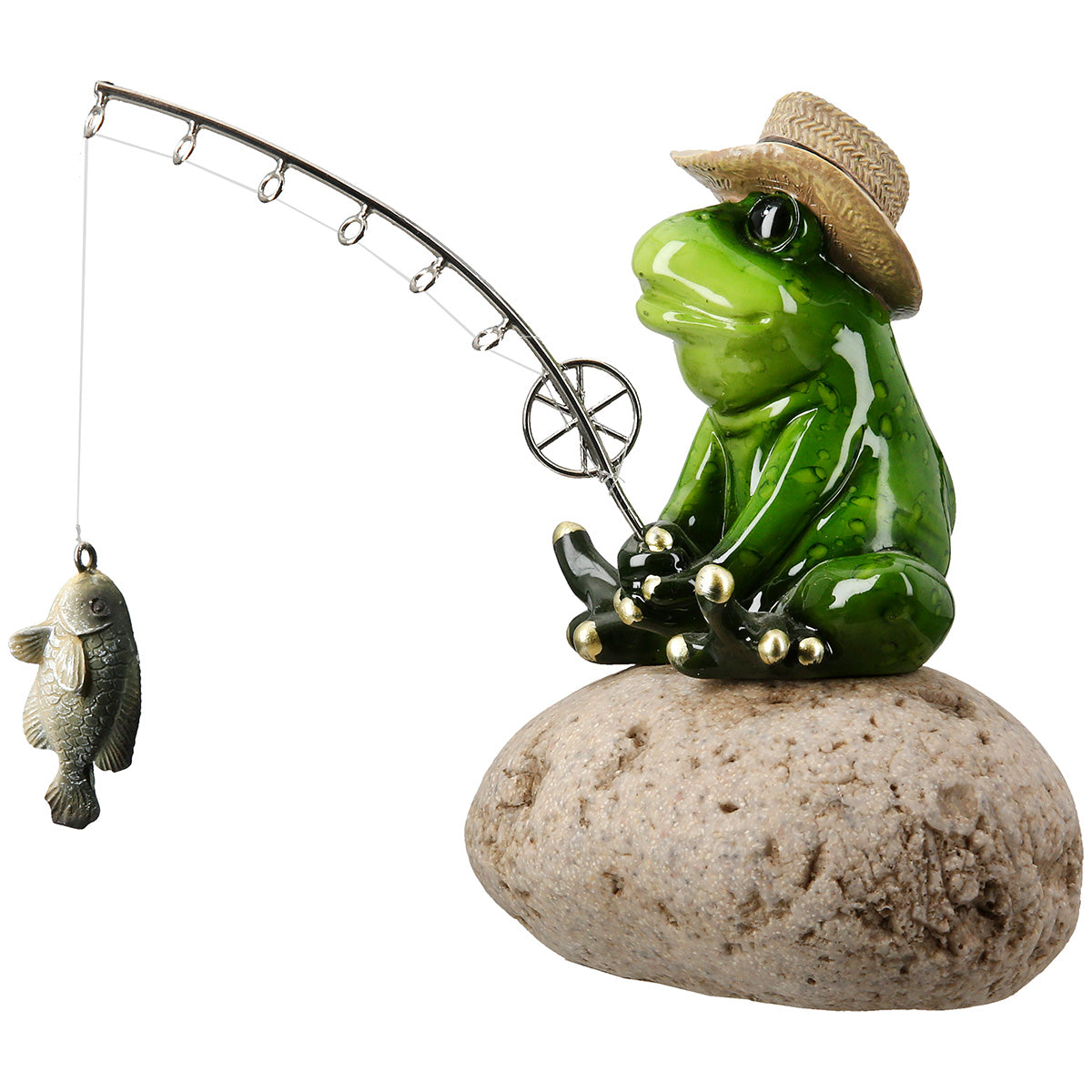 Frosch Freddy Dekofigur Angler aus Kunstharz gruen