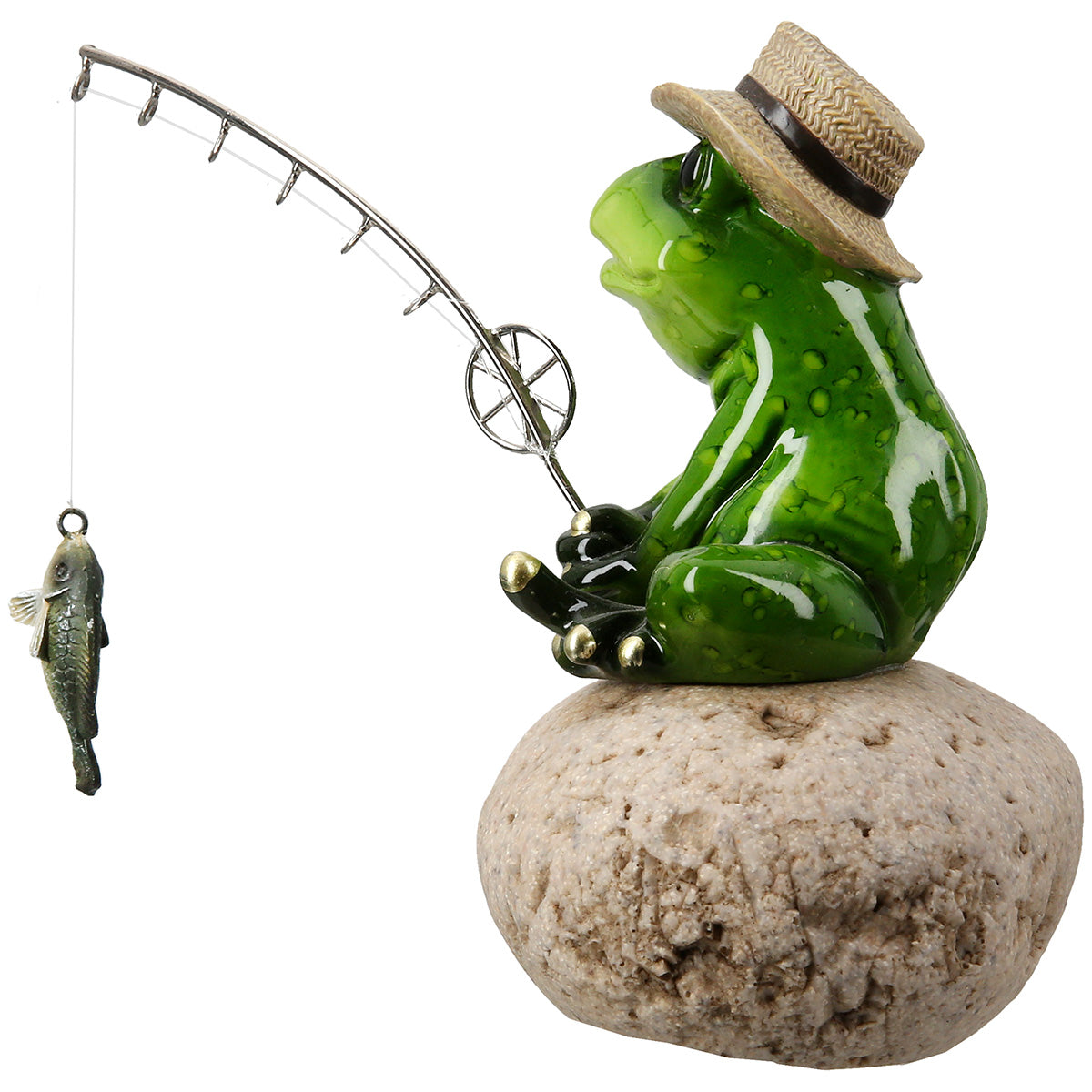 Frosch Freddy Dekofigur Angler aus Kunstharz gruen