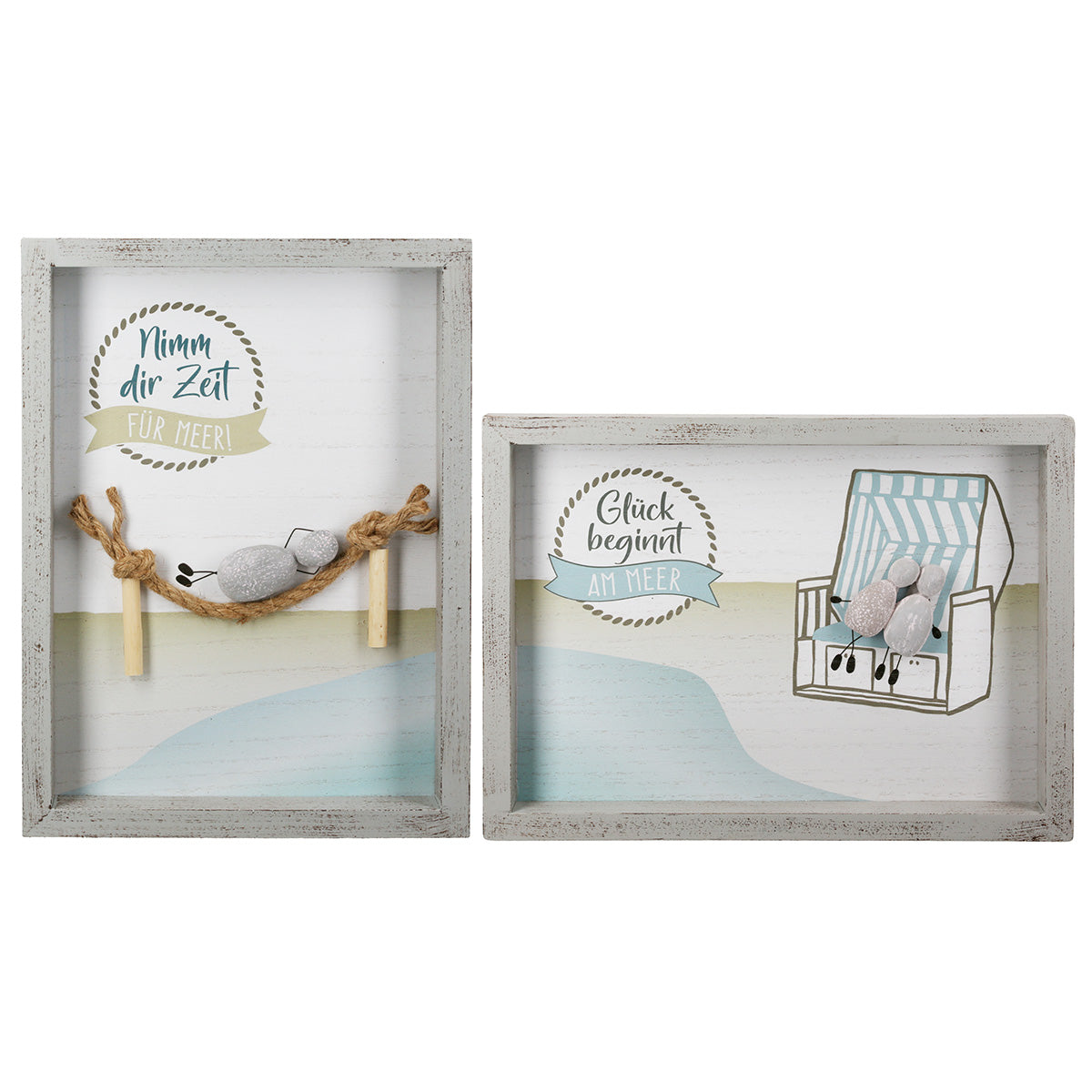 Steinbild Wellenglück Wanddeko maritim rechteckig 2er Set