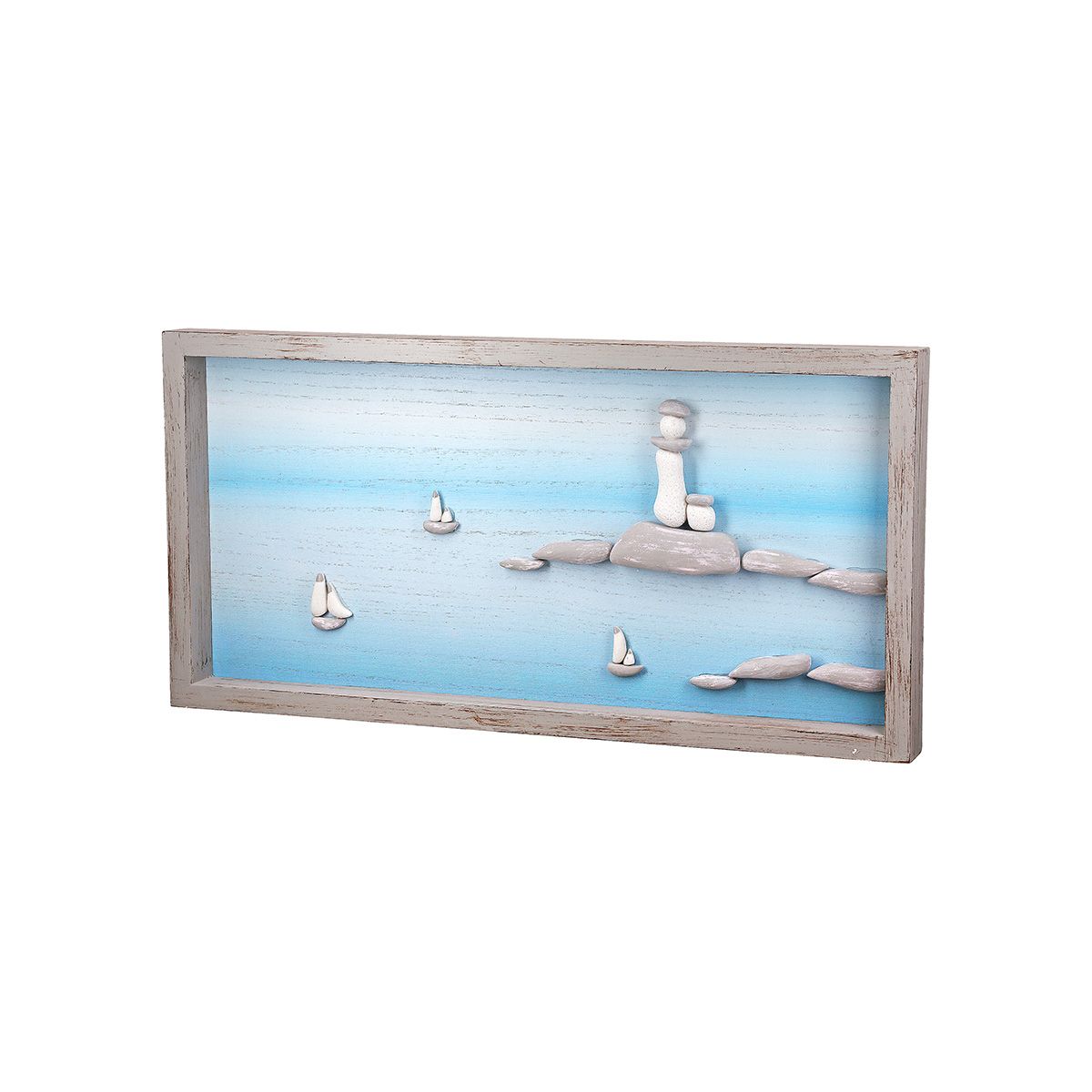 Steinbild Mare Leuchtturm Handgefertigt 3D Weiß Maritim