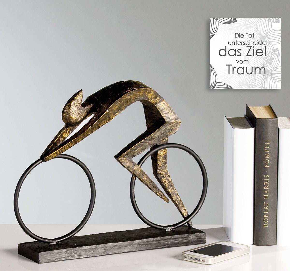 Exklusive "Racer" Rennrad Bronze Skulptur mit inspirierendem Spruchanhänger