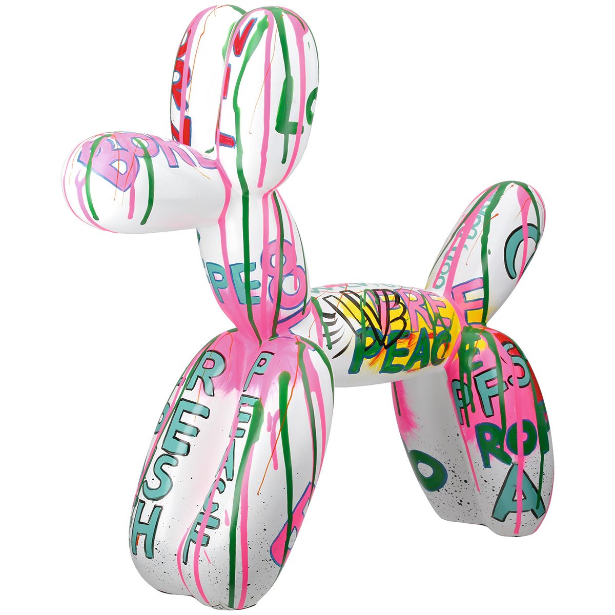 XXL Figur Pallone – Stylischer Ballonhund im Graffiti Design weiß 120cm