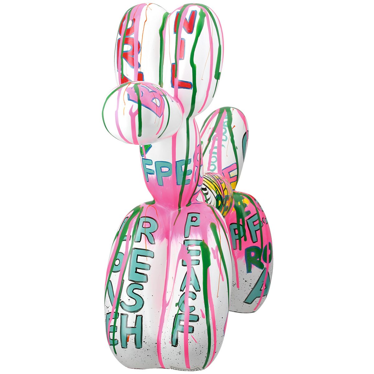 XXL Figur Pallone – Stylischer Ballonhund im Graffiti Design weiß 120cm