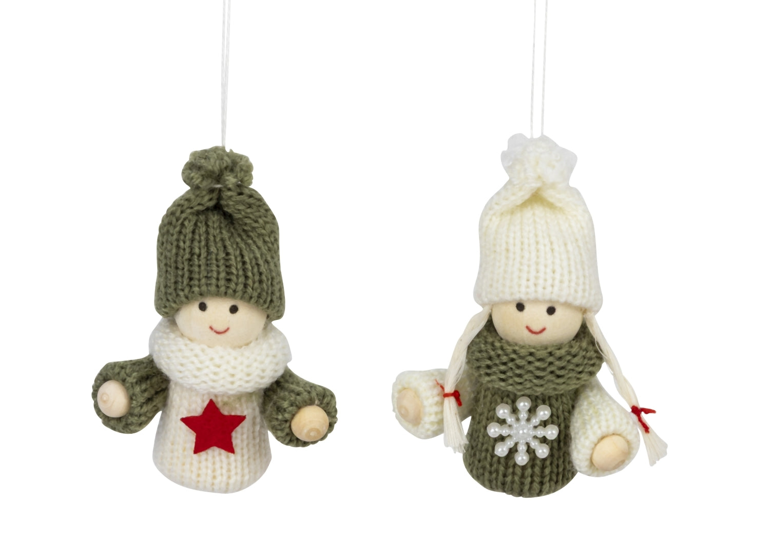 Weihnachtsanhänger Holzpüppchen Malia 8er Set in Grün und Weiß