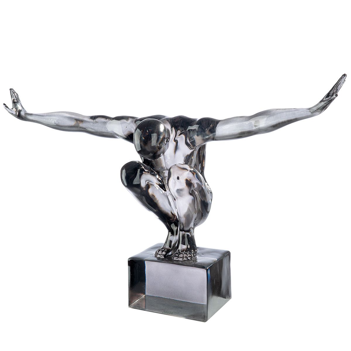 Indrukwekkend sculptuur "Cliffhanger" in wit en zwart gemaakt van kunsthars en marmer