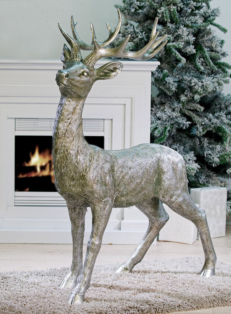Hirschfigur Raffael Silber Antikfinish 130cm Dekoration