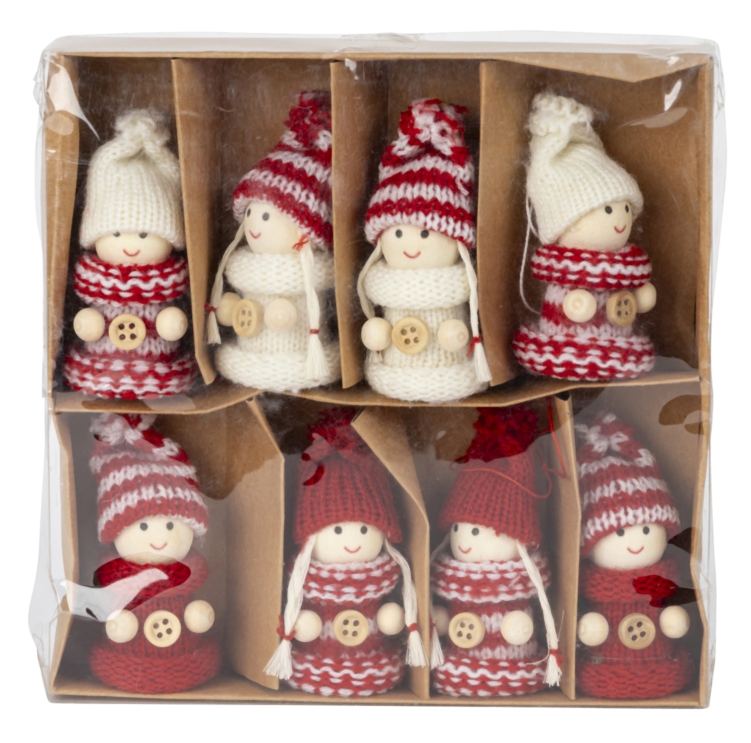 Weihnachtsanhänger Holzpüppchen Leni 8er Set in Rot und Weiß