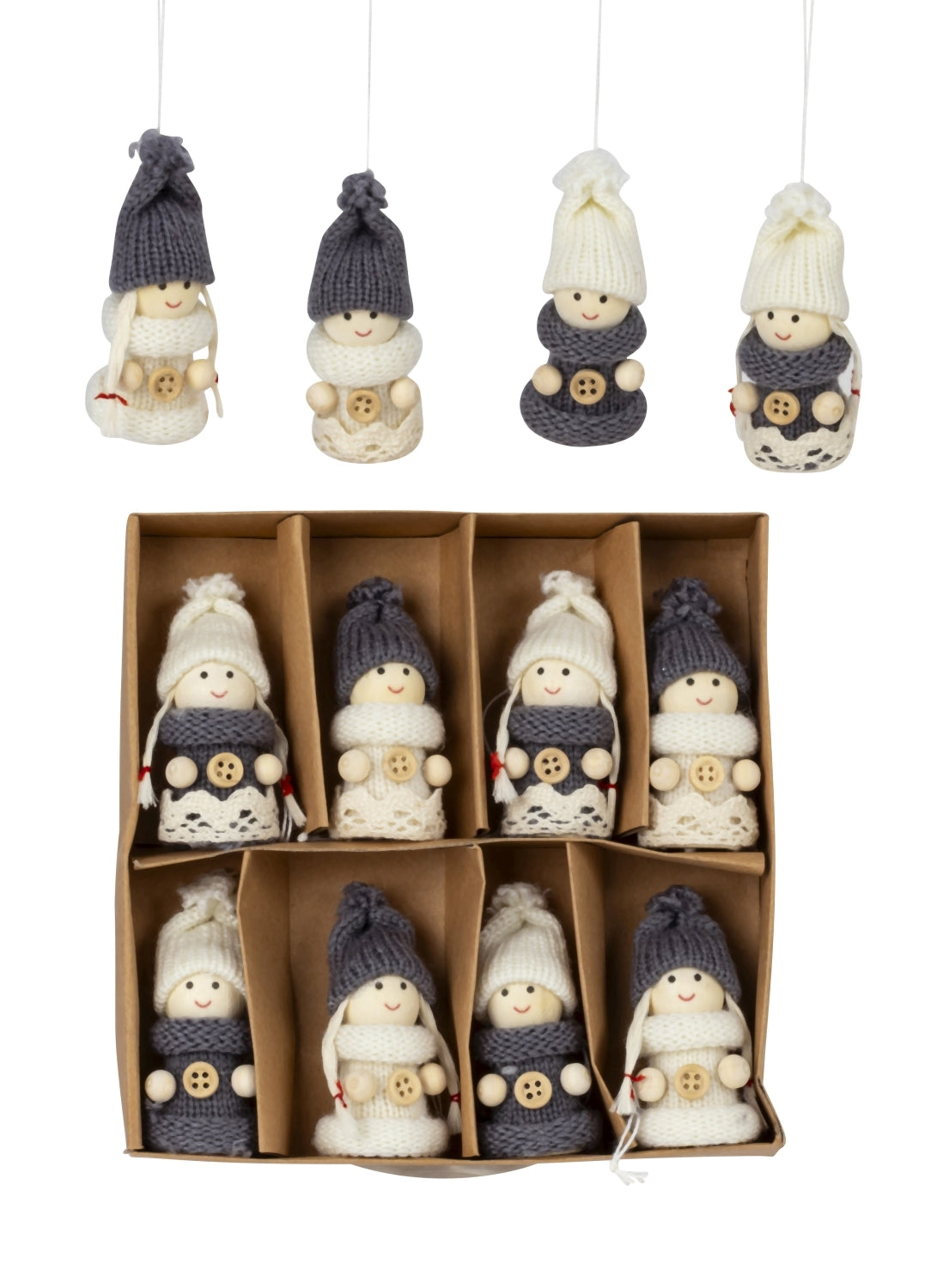 Holzpüppchen Winterzauber grau weiß 8er Set zum Hängen