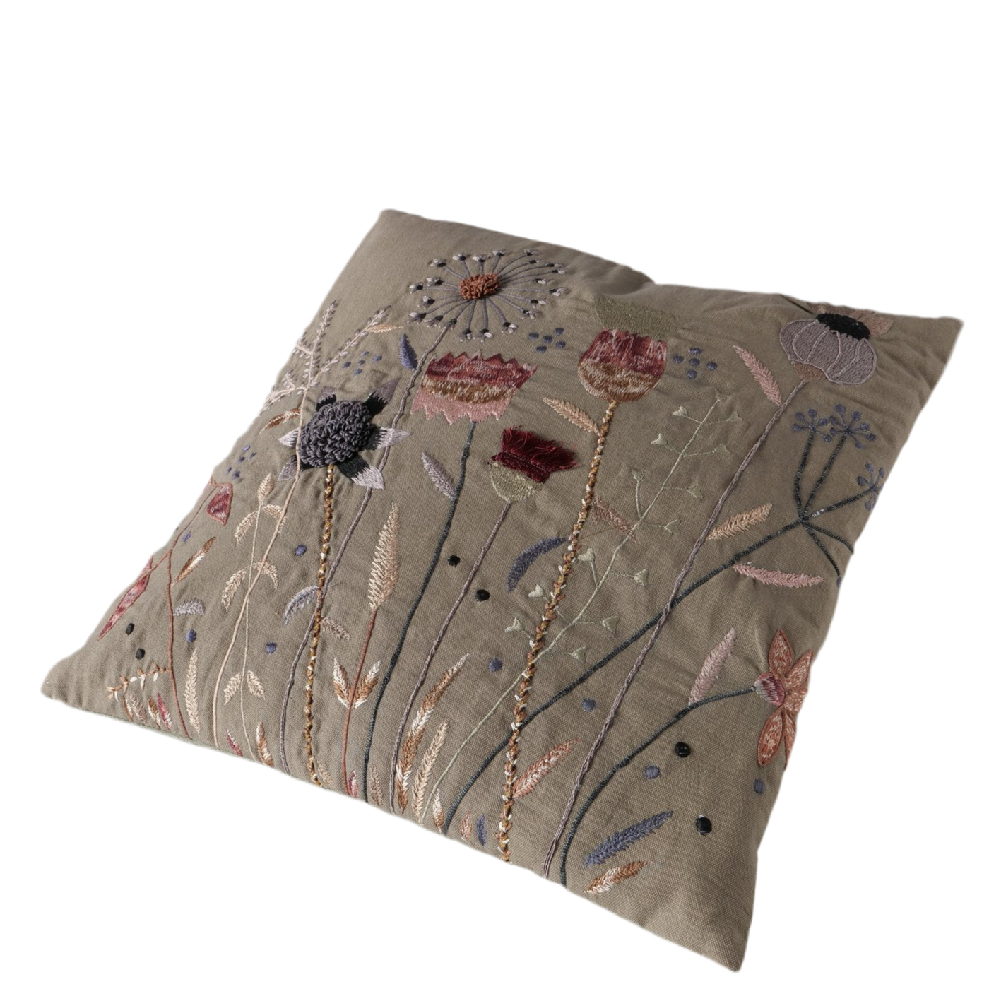 Dekokissen Flora Vintage 45x45 cm Handbestickt Floral Grün Rosa
