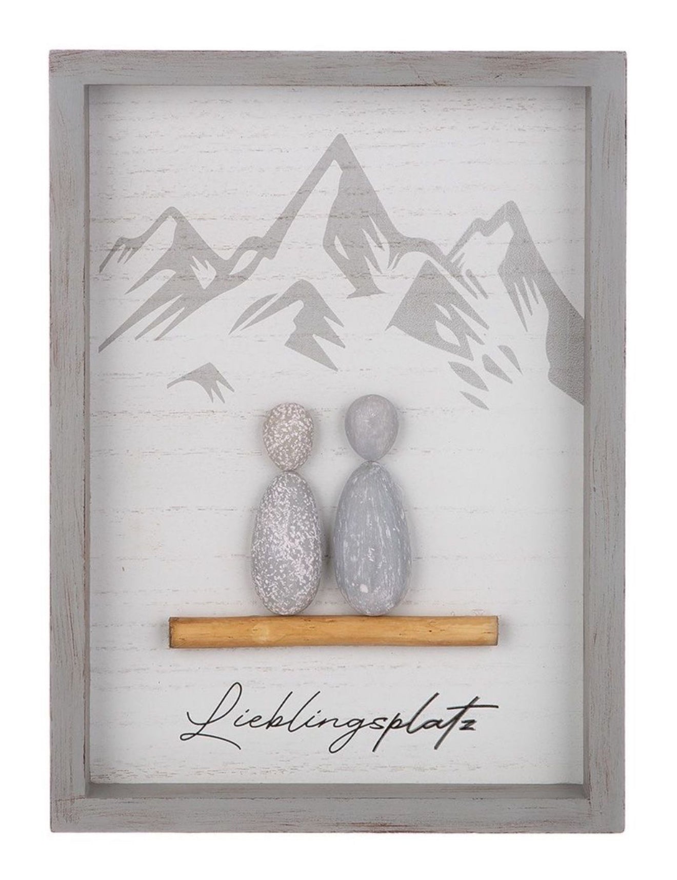 2er Set Steinbildern Lieblingsplatz und Berg ruft, 3D-Optik, grau