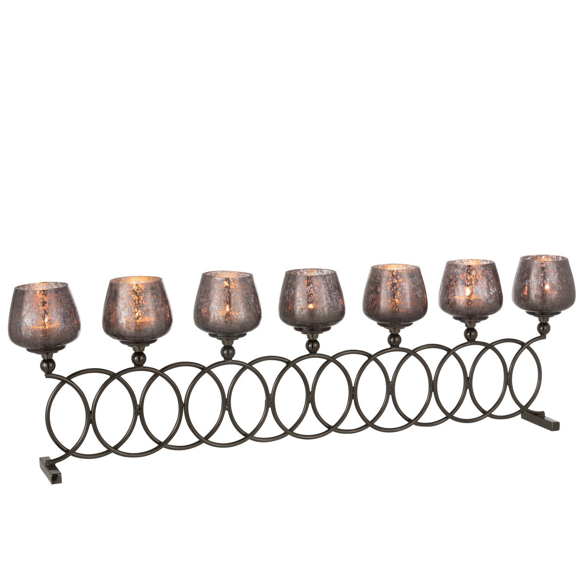 Teelichthalter 8 Ringe Crackle Glas Grau
