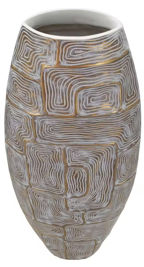 Vase Aurelia Gold Harz 60cm Dekovase mit Geometrischem Muster