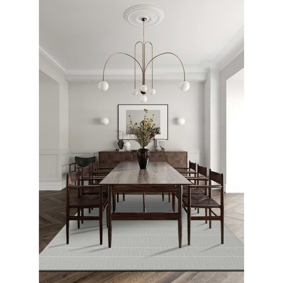 Gestreifter Teppich mit feinen Linien gewebt flach Innenraum Außen ruhig