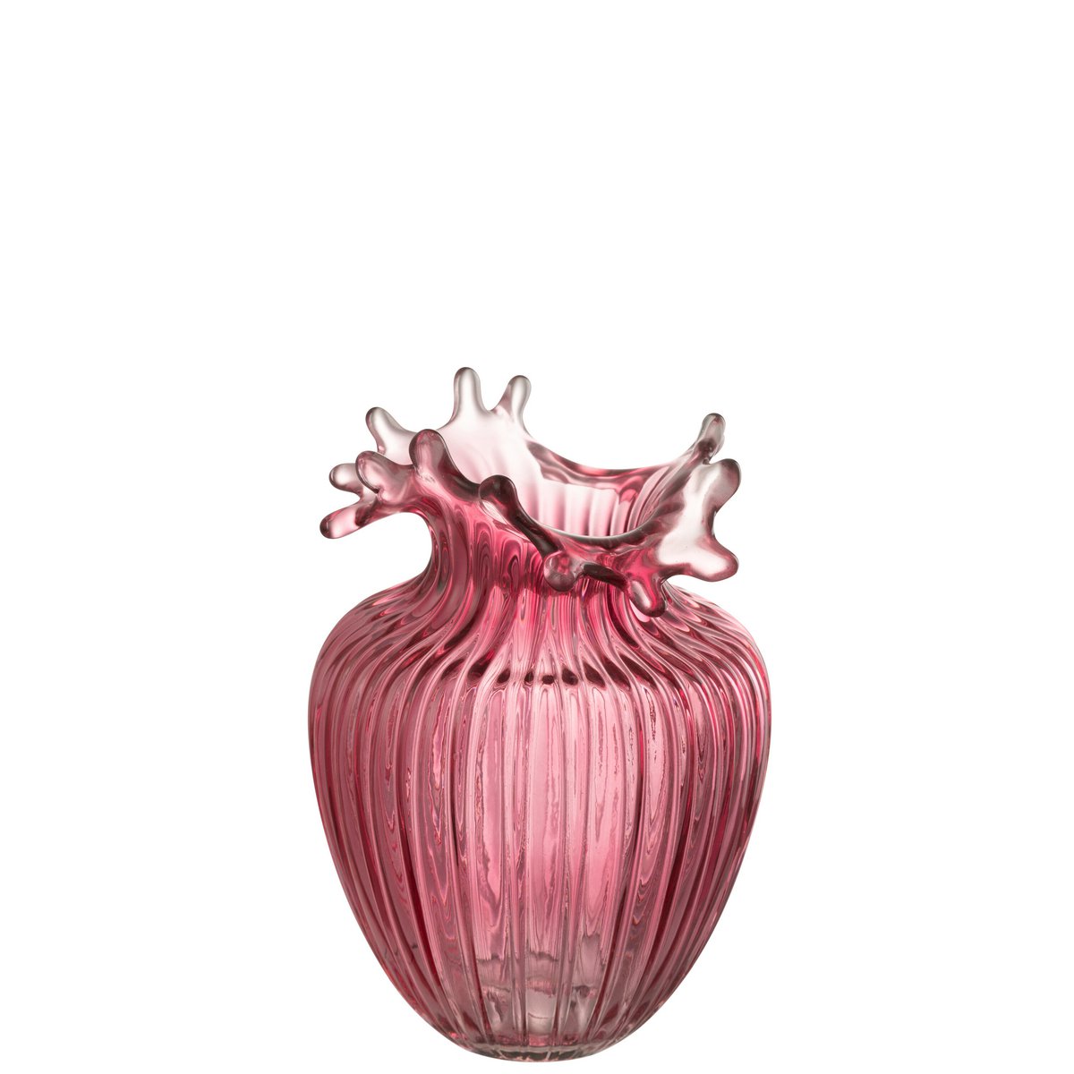 Kleine Glasvase mit Blumenrand und Linien – Dunkelrosa, 21 cm