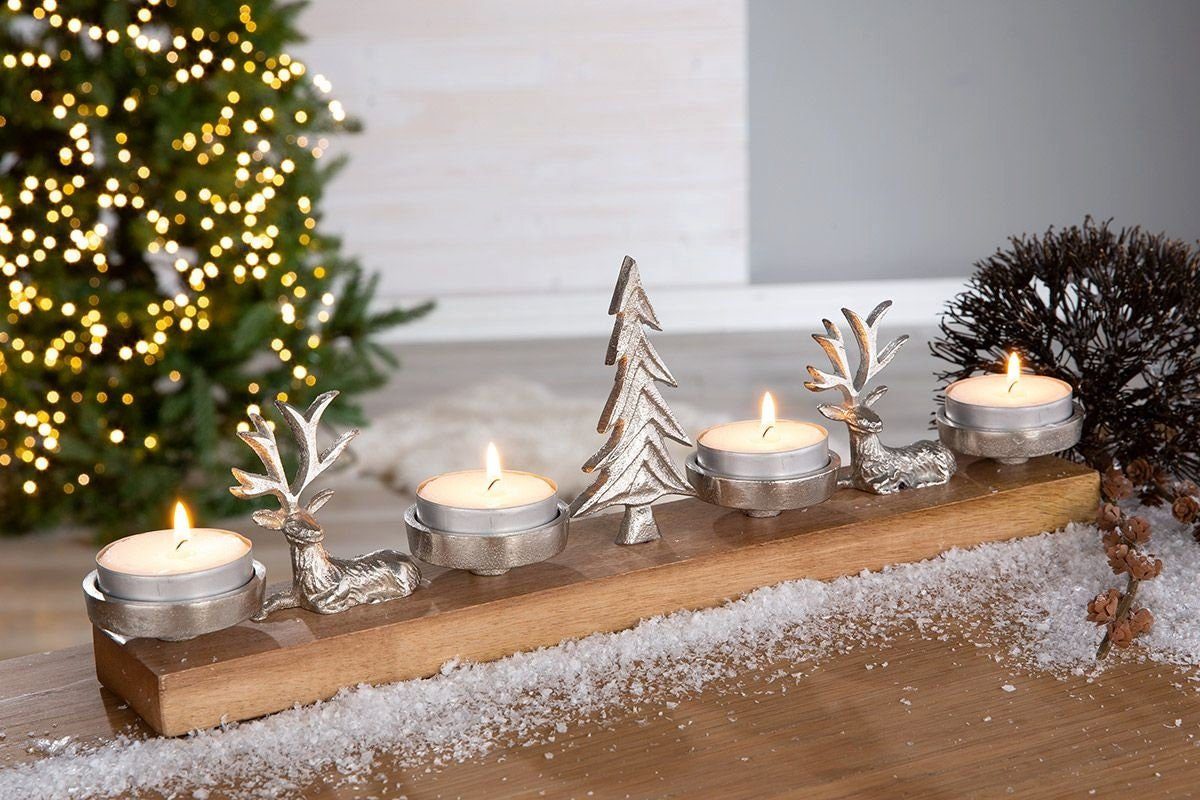 Kerzenleuchter Natale Mangoholz Silber Akzente 4er Teelichthalter Gilde