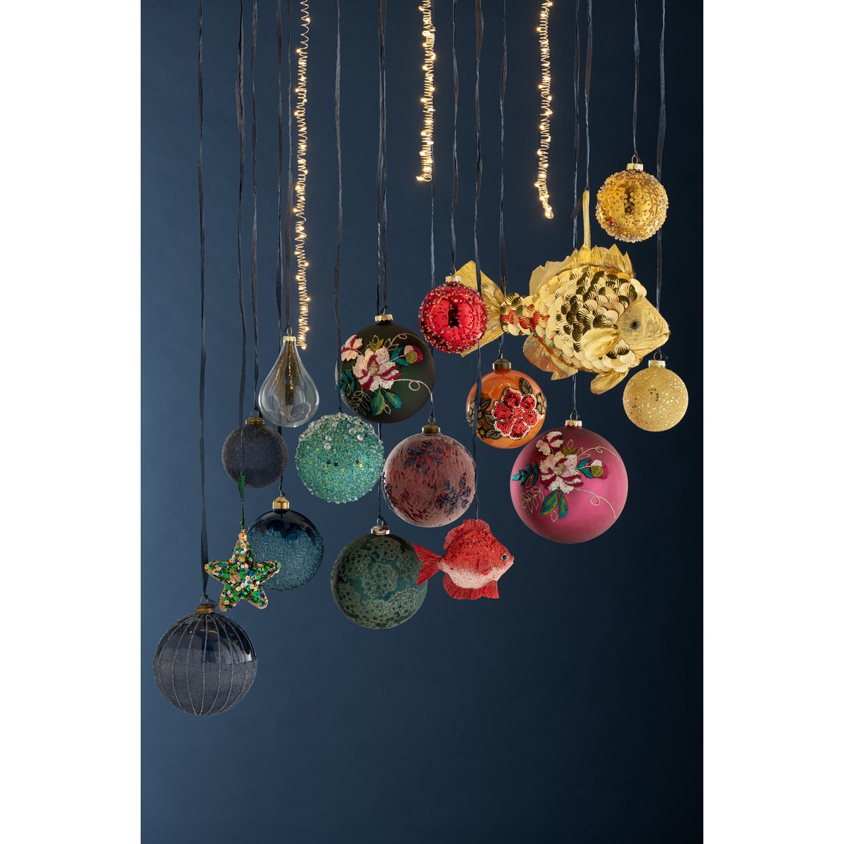 J-Line Weihnachtskugel Perlen – Glas – Blau – groß – 4er-Box