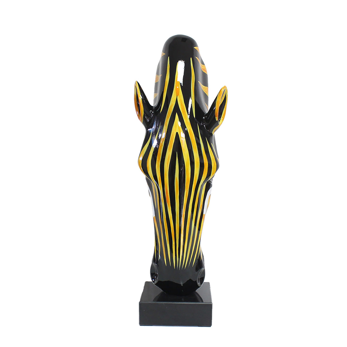 Skulptur Zebrakopf Kunstharz Marmor Orange Schwarz Weiß 50cm