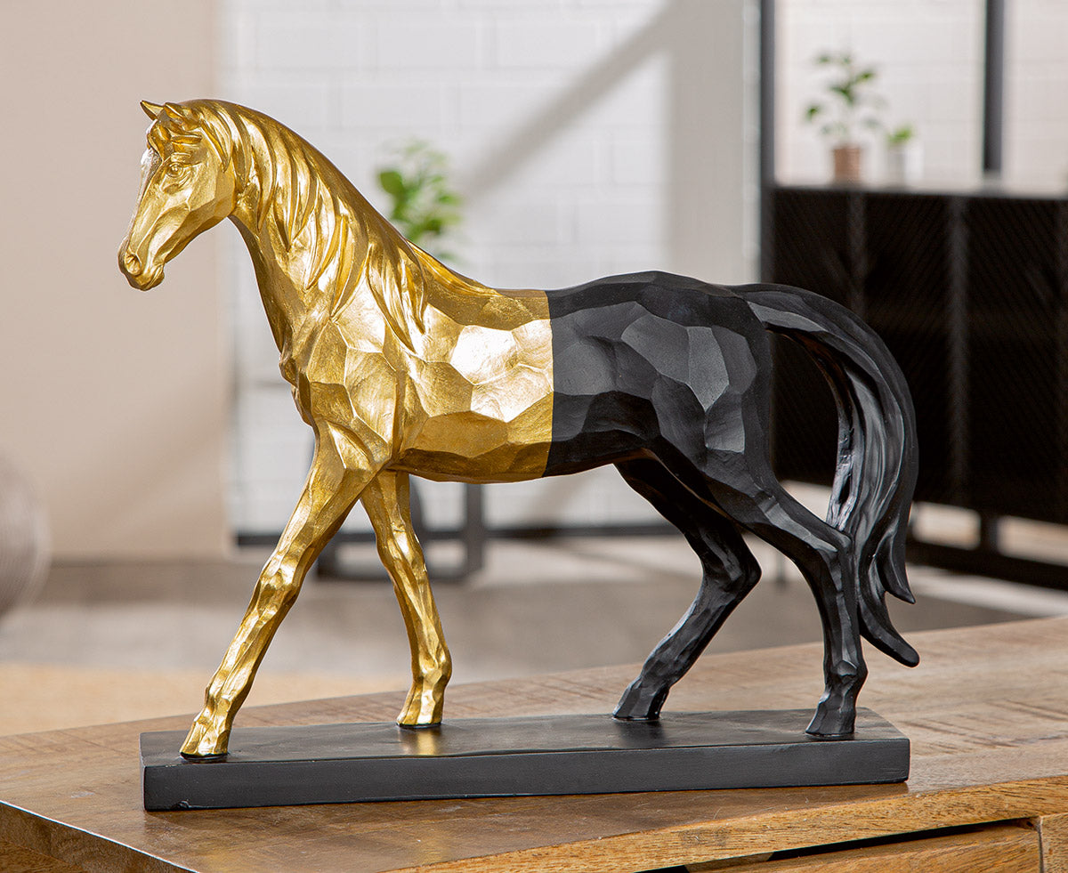 Pferdeskulptur Merlin gold schwarz Dekofigur modern 34cm