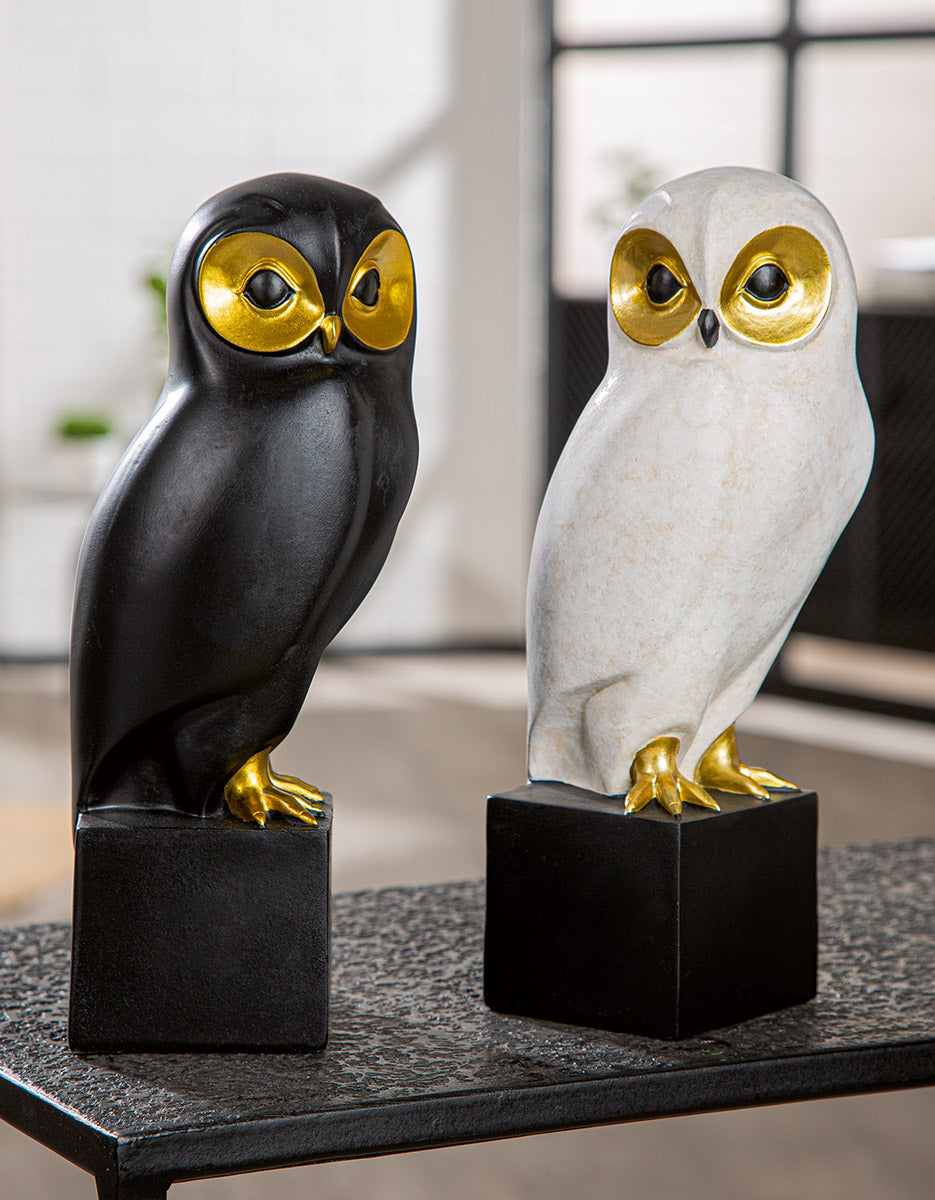Eulen Skulptur Ophelia schwarz weiß gold modern 26cm