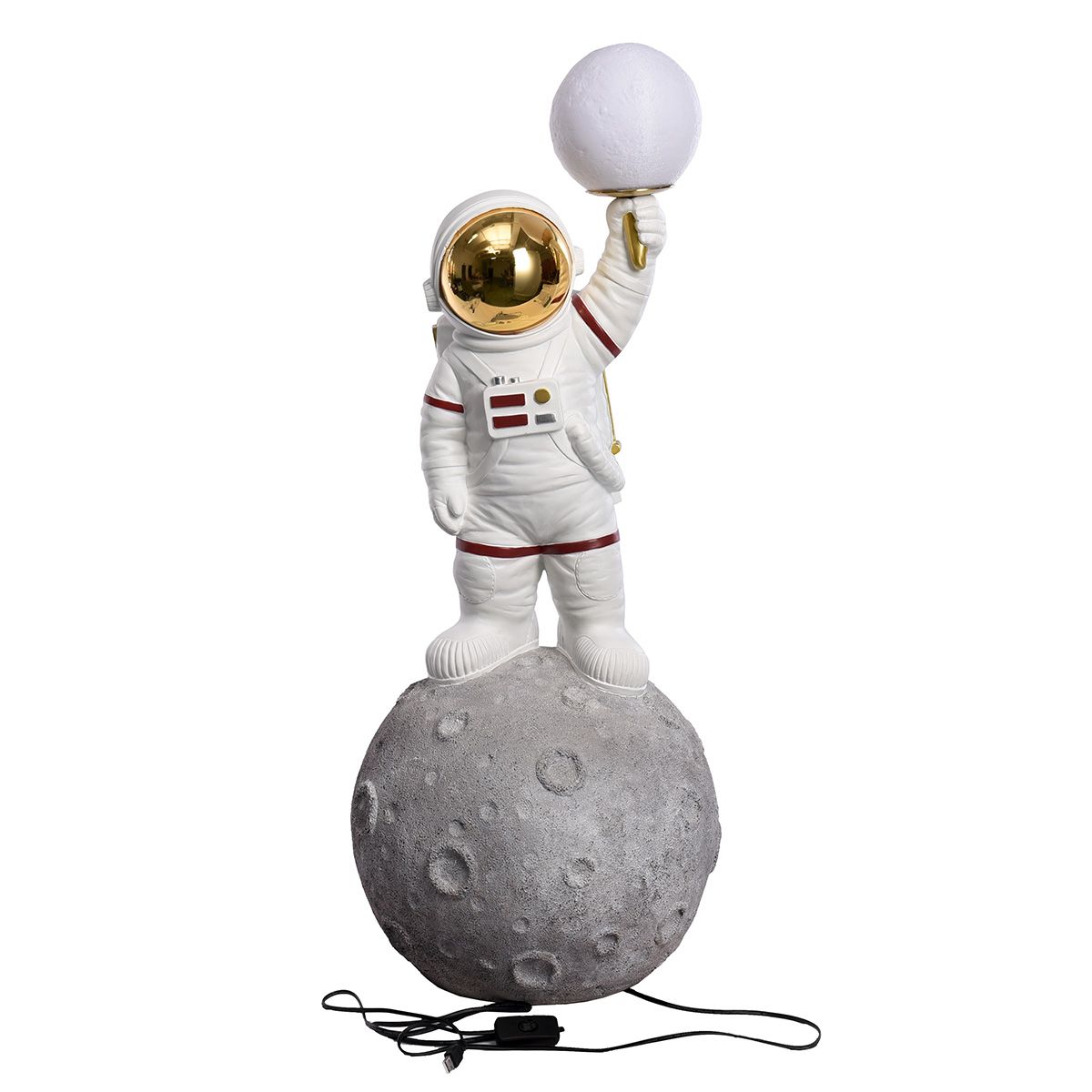 Stehlampe Astronaut mit Mondlampe Weiss Gold 93cm