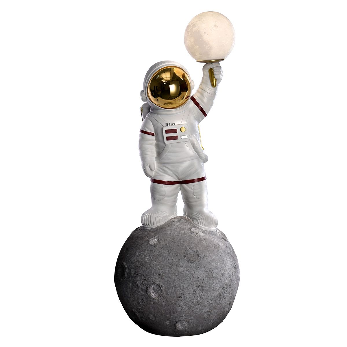 Stehlampe Astronaut mit Mondlampe Weiss Gold 93cm