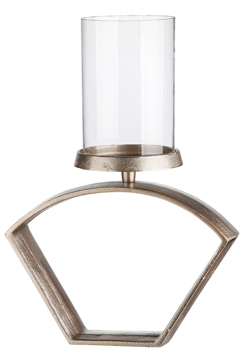 Breites Aluminium Windlicht 'Nostro' in Champagnerfarbe mit Glaseinsatz - Zwei Größen erhältlich