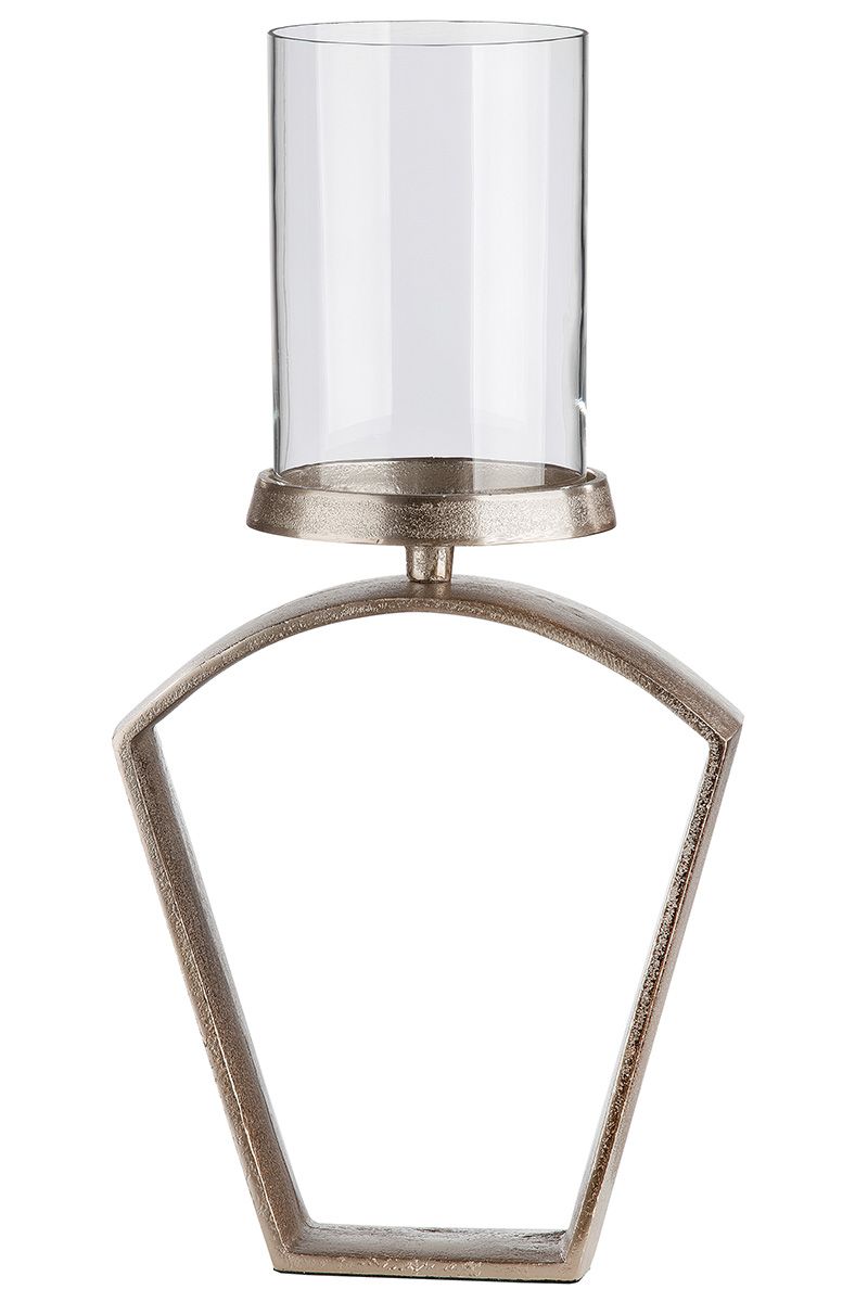 Breites Aluminium Windlicht 'Nostro' in Champagnerfarbe mit Glaseinsatz - Zwei Größen erhältlich