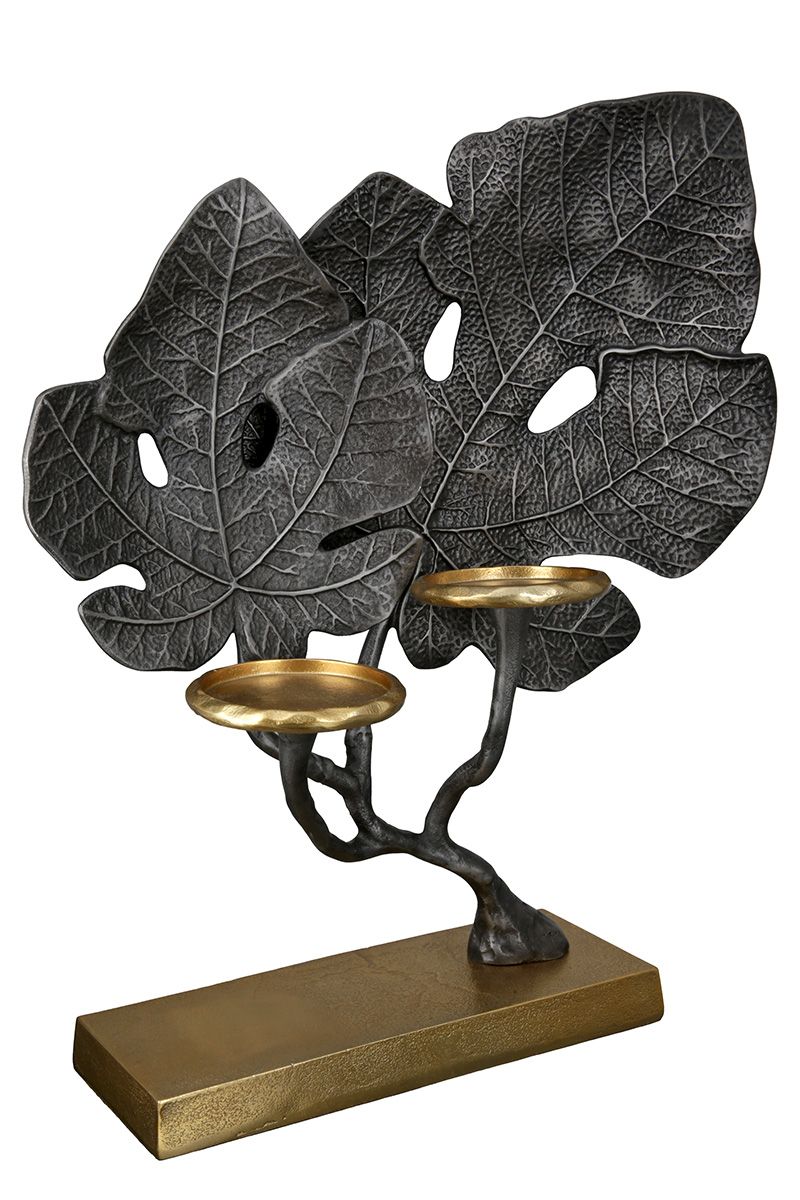 Blattgold Eleganz Handgefertigte Aluminium Leuchter 'Leaf' in Anthrazit und Goldfarben
