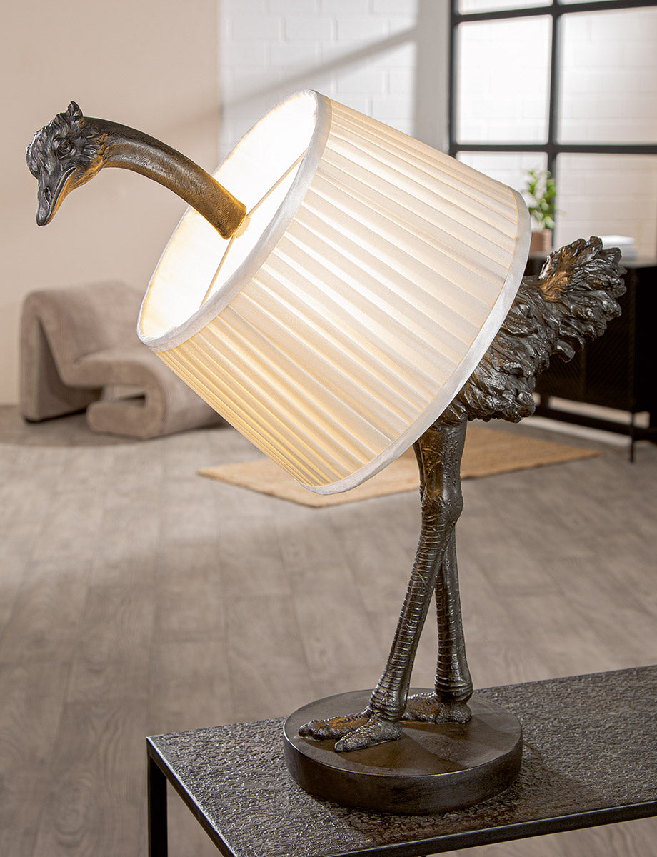 Ostrich Glow Tischleuchte Strauß Designlampe mit Stoffschirm