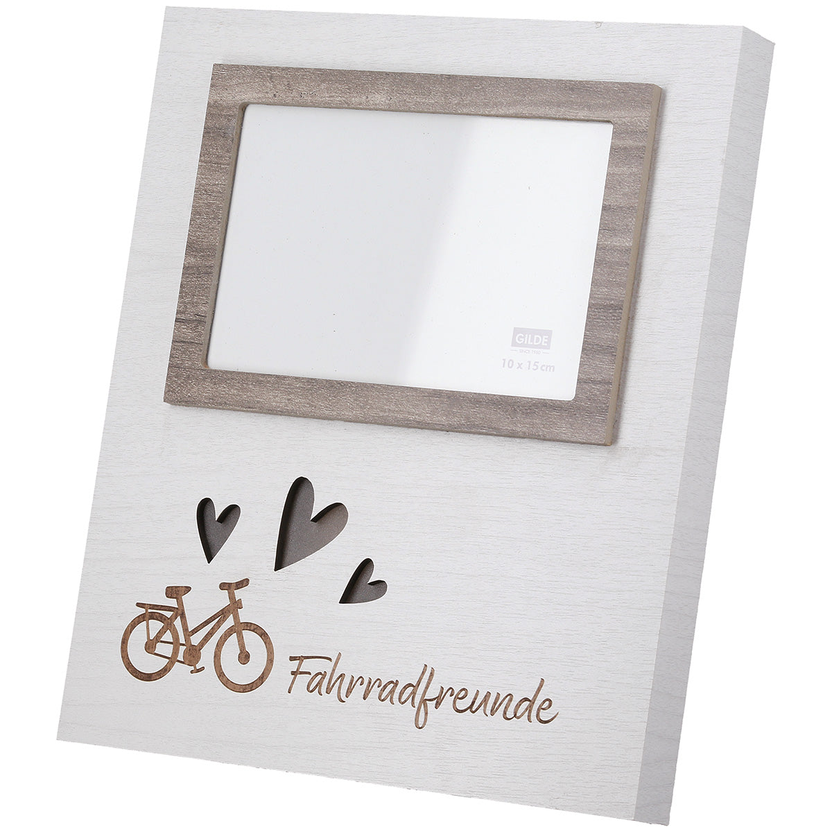 Fahrradliebe Fotorahmen LED Fahrradfreunde Weiß Braun 25cm