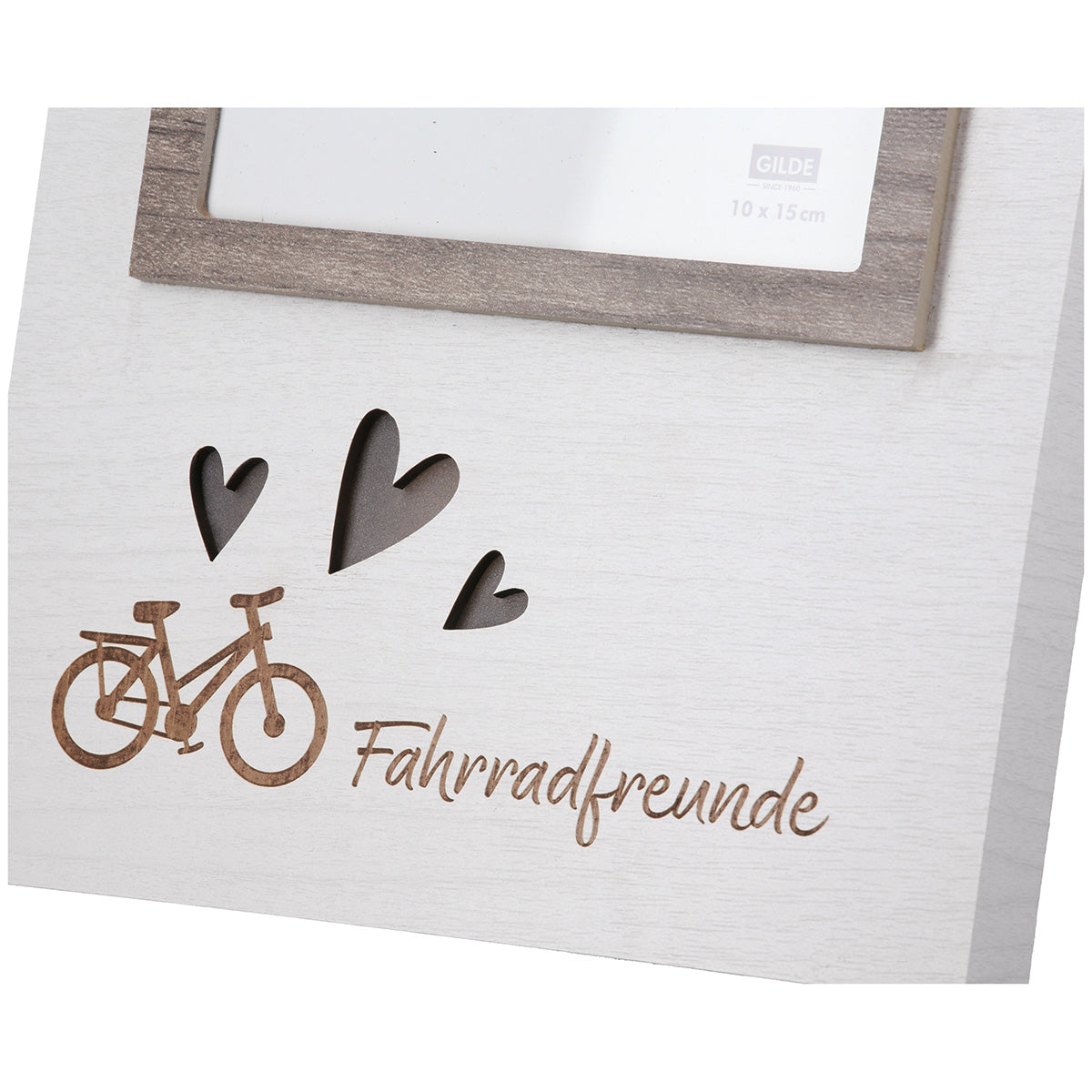 Fahrradliebe Fotorahmen LED Fahrradfreunde Weiß Braun 25cm