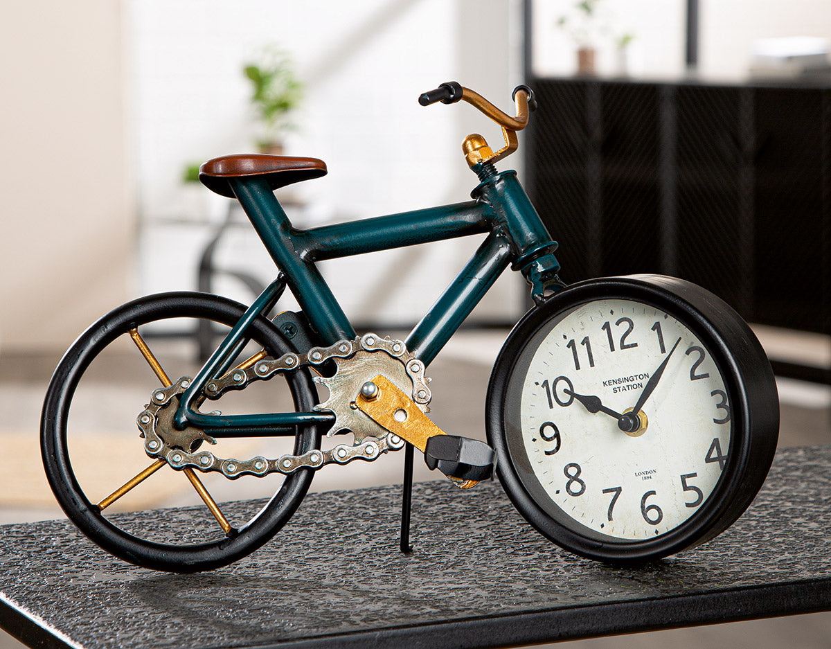 Tischuhr Velora Fahrrad Metall Dunkelblau 34cm Antikfinish