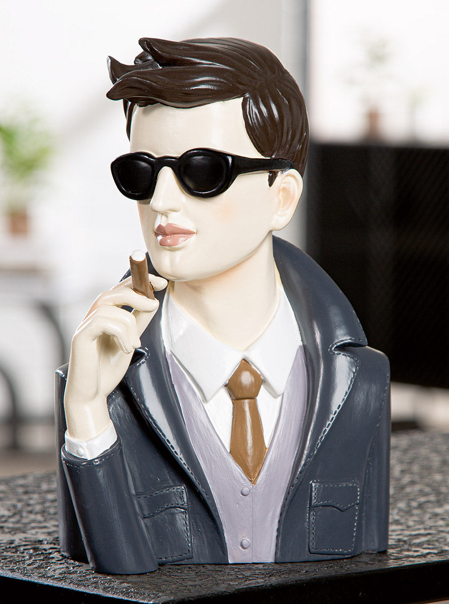 Dekofigur Gentleman Mit Zigarre Handbemalt Schwarz Grau 19cm